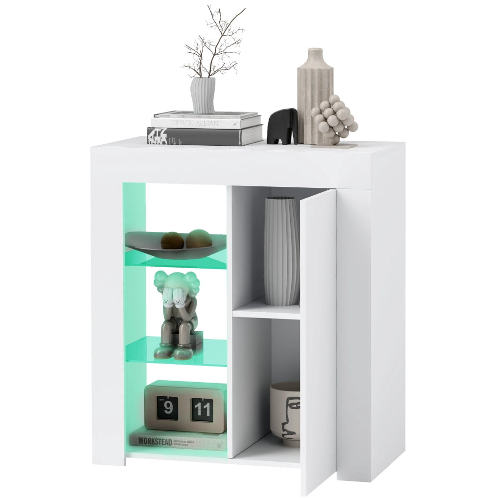 Mobile Contenitore a LED con Ripiani e Armadietto ¨C zephmum ¨C Legno e Vetro, Bianco, 75x40.1x83 cm
