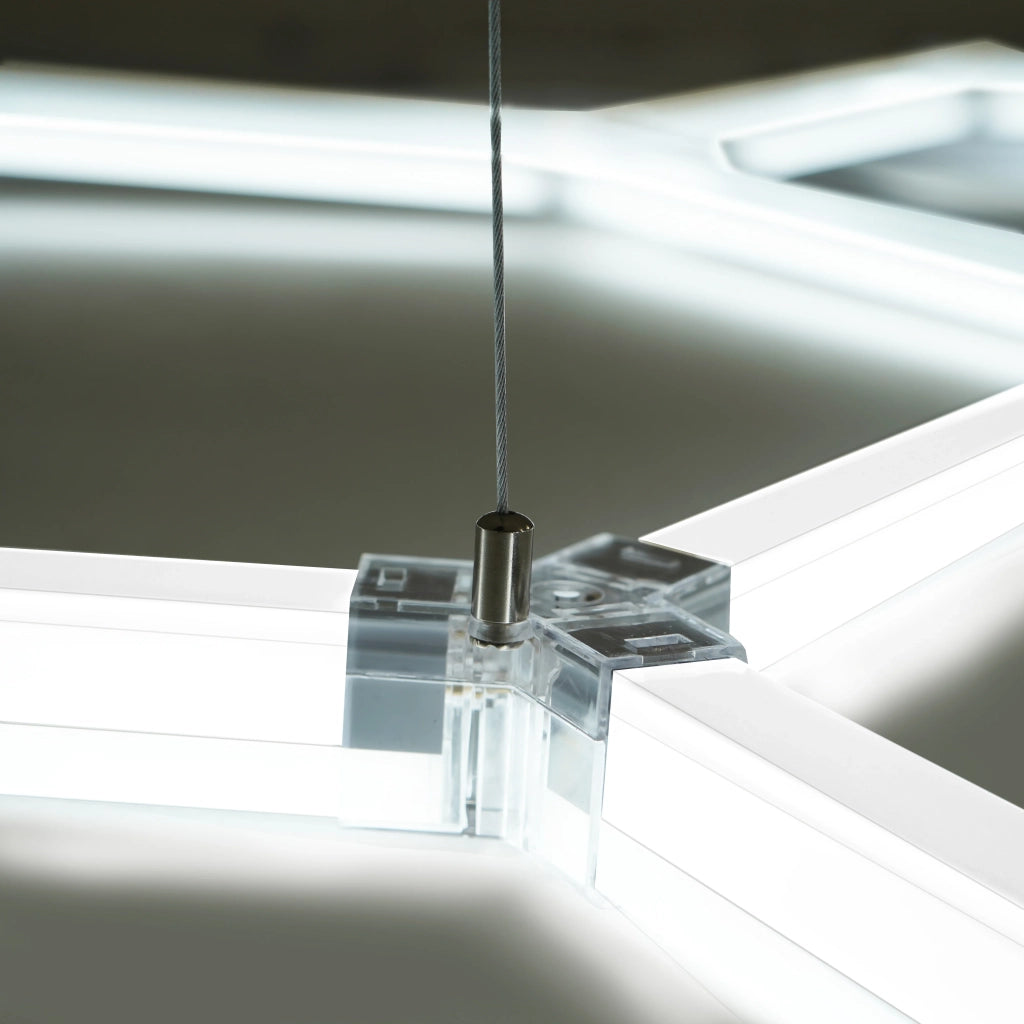 120 piastrelle modulari Nere + 14 luci LED esagonali 6500K e bordi.