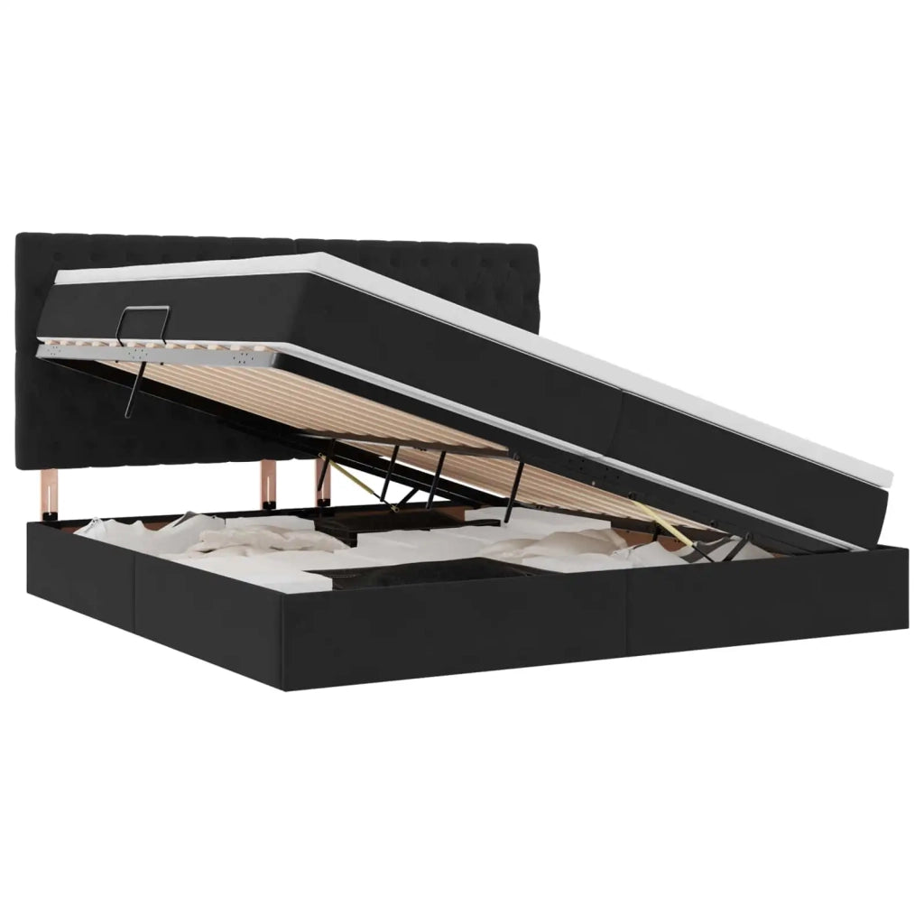 Letto con contenitore e LED con led Nero 200 x 200 cm Velluto