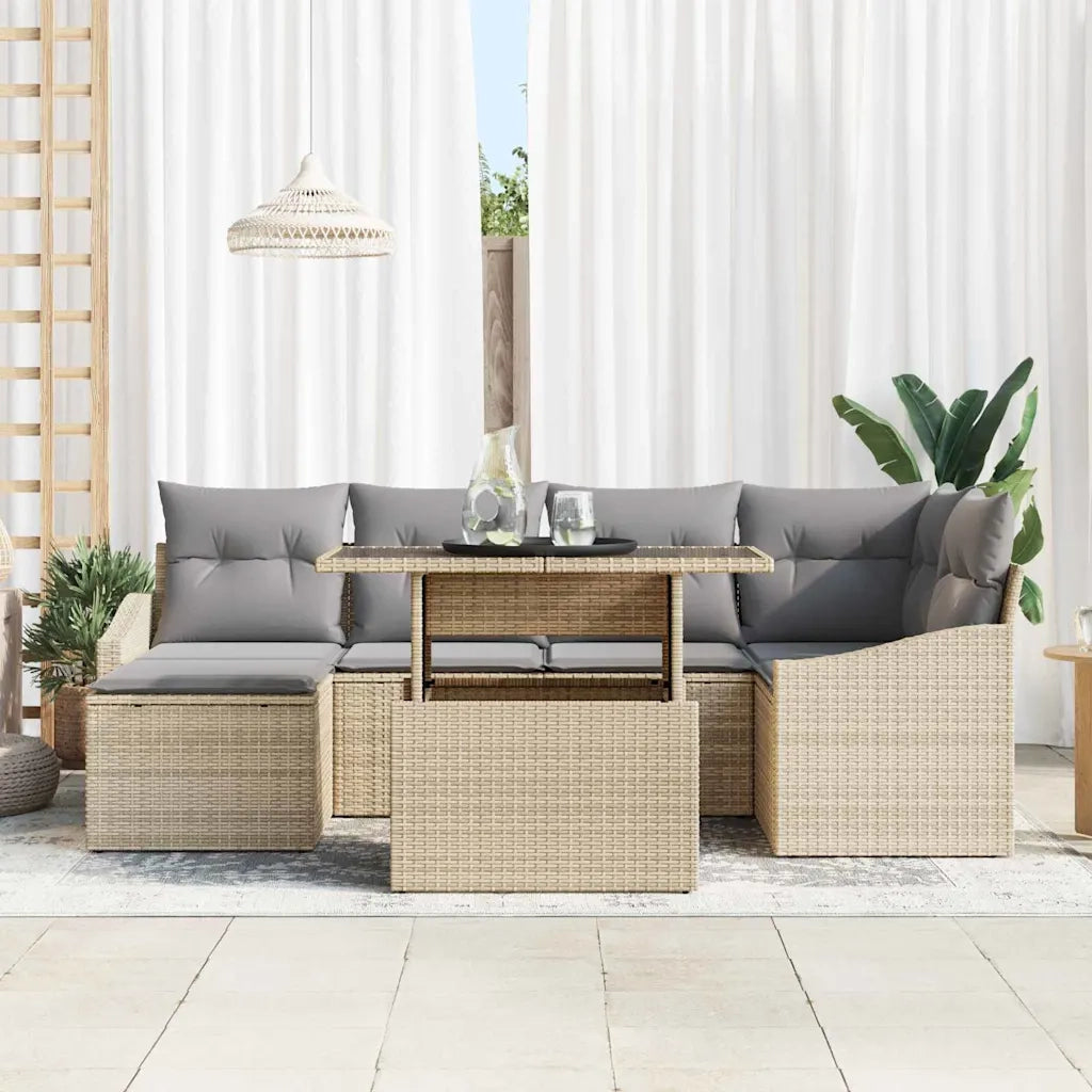 Set Divano da Giardino con cuscino 7 pcs beige e grigio chiaro 3349036