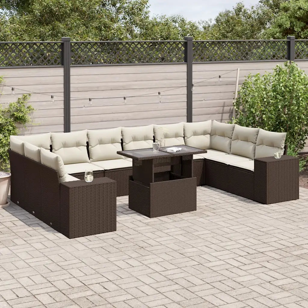 Set Divani da Giardino 11 pz con Cuscini Polyrattan Marrone 3269413