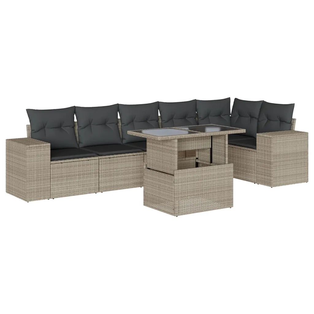 Set Divani da Giardino 7pz con Cuscini Grigio Chiaro Polyrattan 3269182