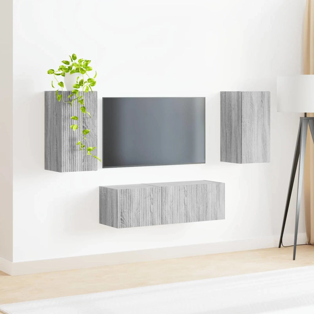 Set di Mobiletto da TV a Parete 4 pcs Grigio Sonoma