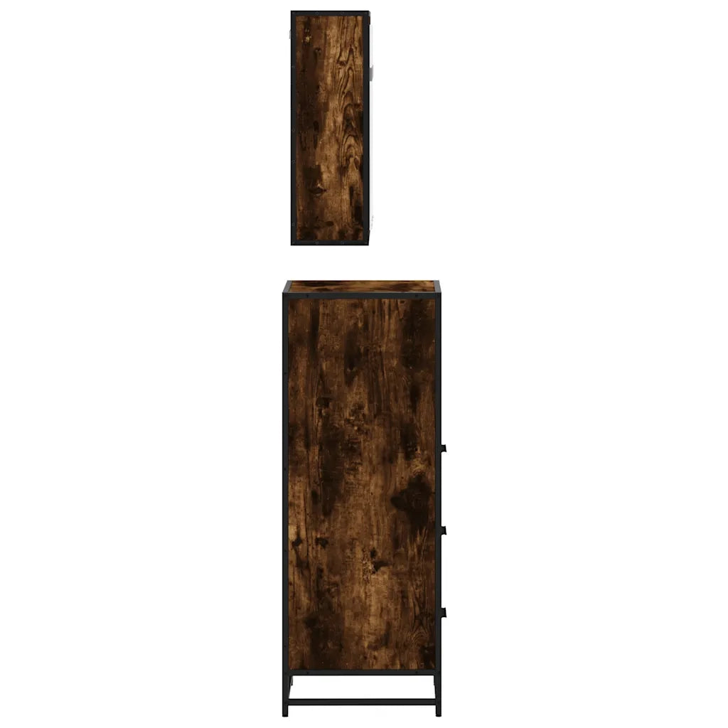 Set Mobili da Bagno 3 pz Rovere Fumo in Legno Multistrato 3301027
