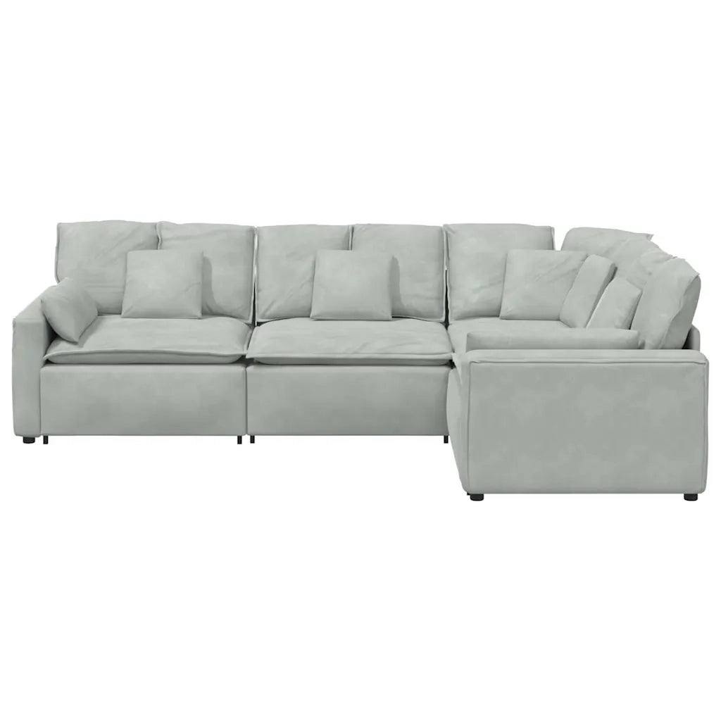 Divano Modulare con Cuscini in Velluto Grigio Chiaro 3321159