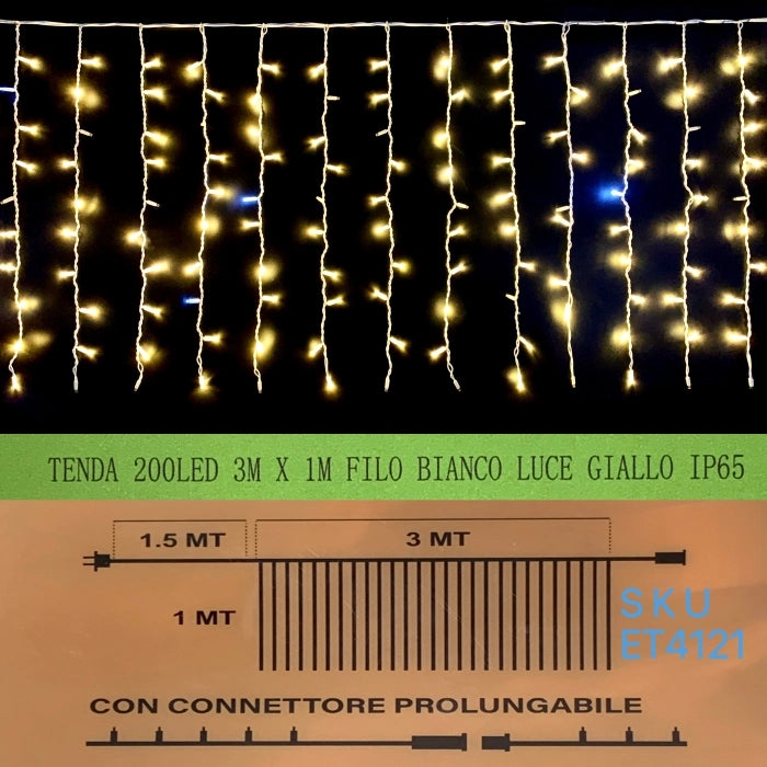 Luci natale tenda luminosa decorazioni Natalizie 200 led reflex 3mt x 1mt effetto flash luca calda 3000K+ luce bianca impermeabile