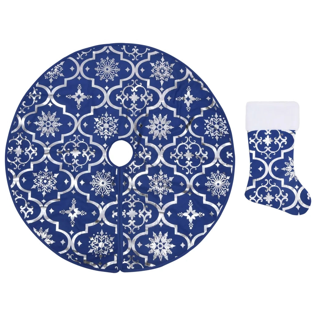 Gonna Albero Natale Raffinata con Calza-Decorazioni natalizie Blu Tessuto 150 cm