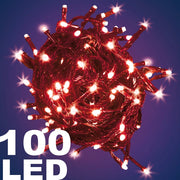 Trade Shop - Catena Luminosa 100 Luci Led Lucciole Luce Rossa Rosso Con Controller 8 Funzioni -