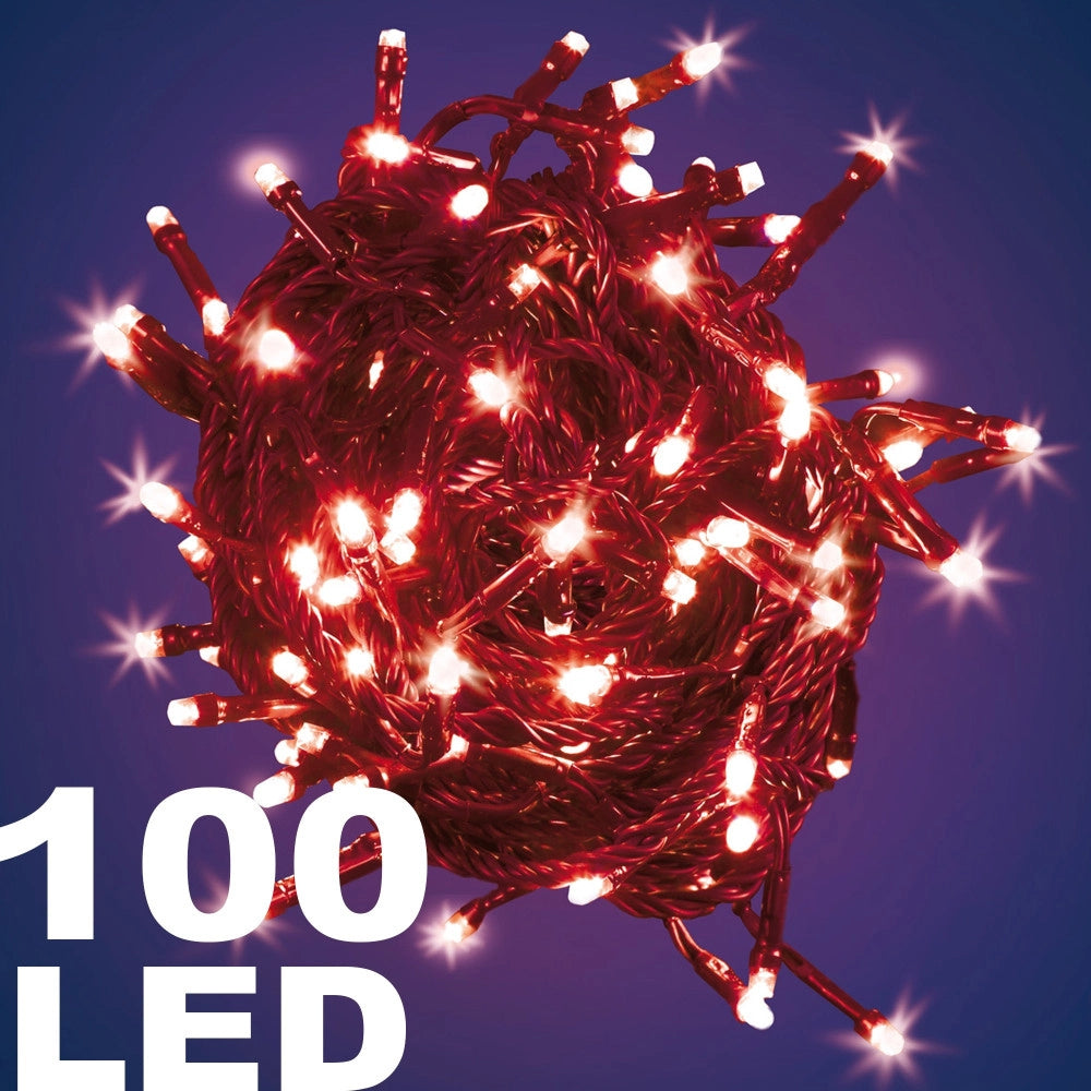Trade Shop - Catena Luminosa 100 Luci Led Lucciole Luce Rossa Rosso Con Controller 8 Funzioni -