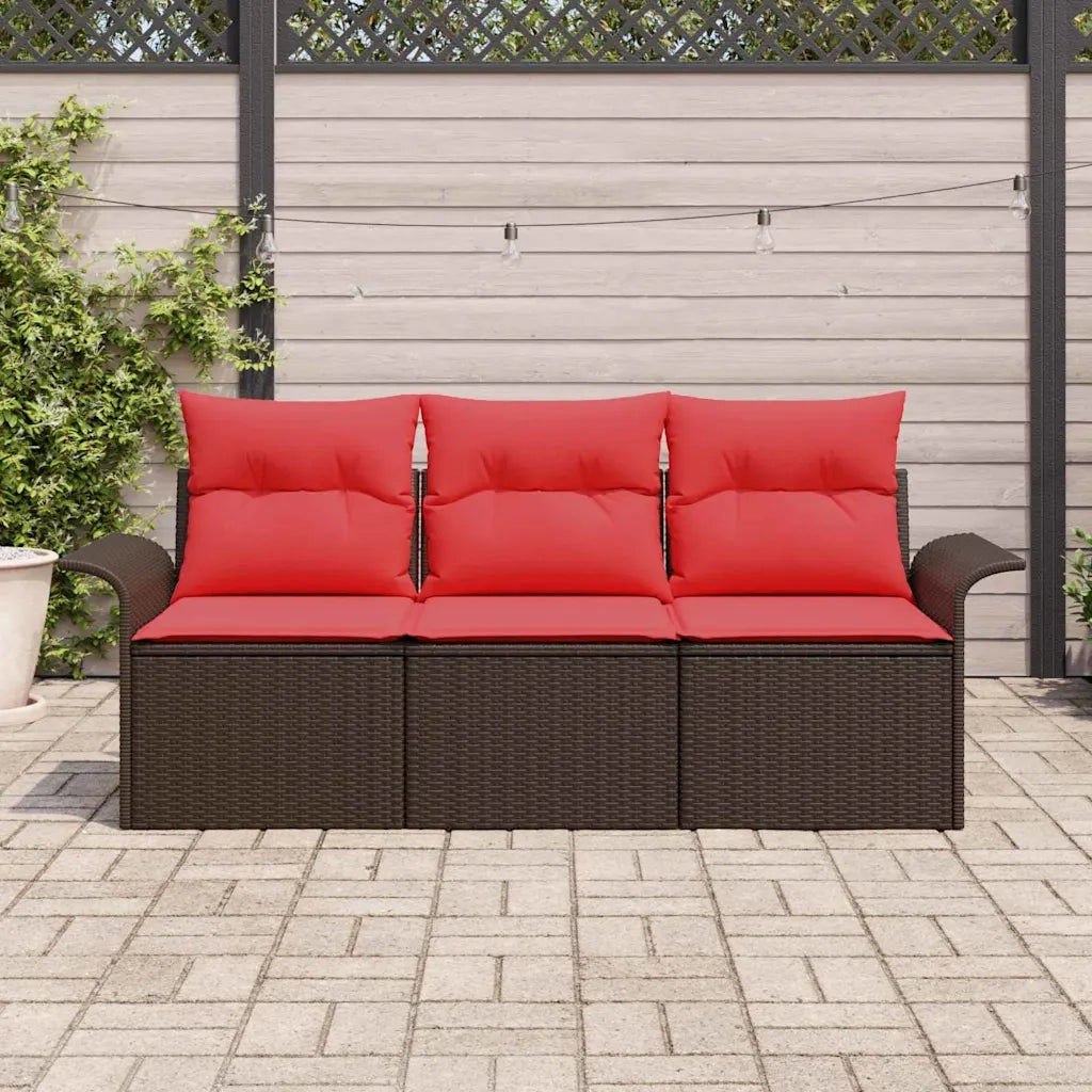 Set di divani con cuscino 3 pcs Marrone e Rosso polyrattan 3345224