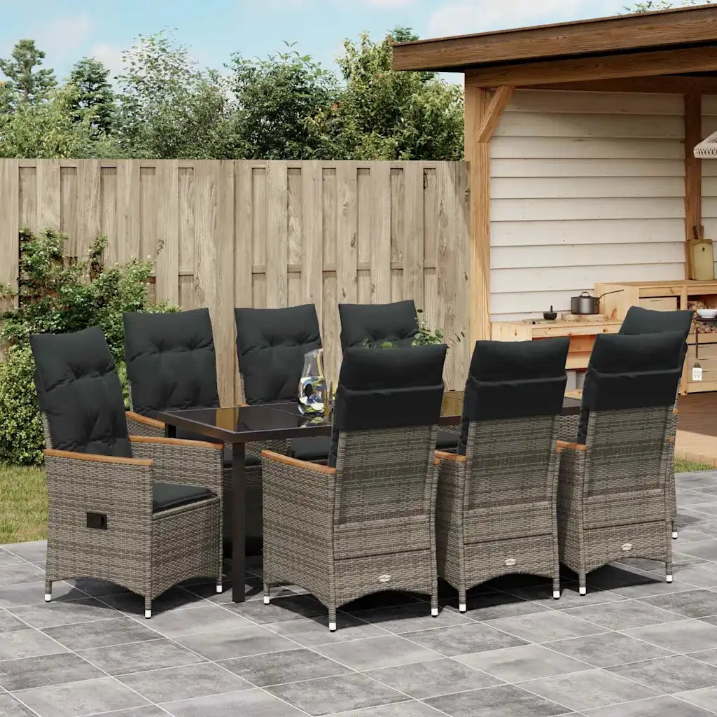 Set da Pranzo per Giardino con cuscino 9 pcs Grigio polyrattan 3379624