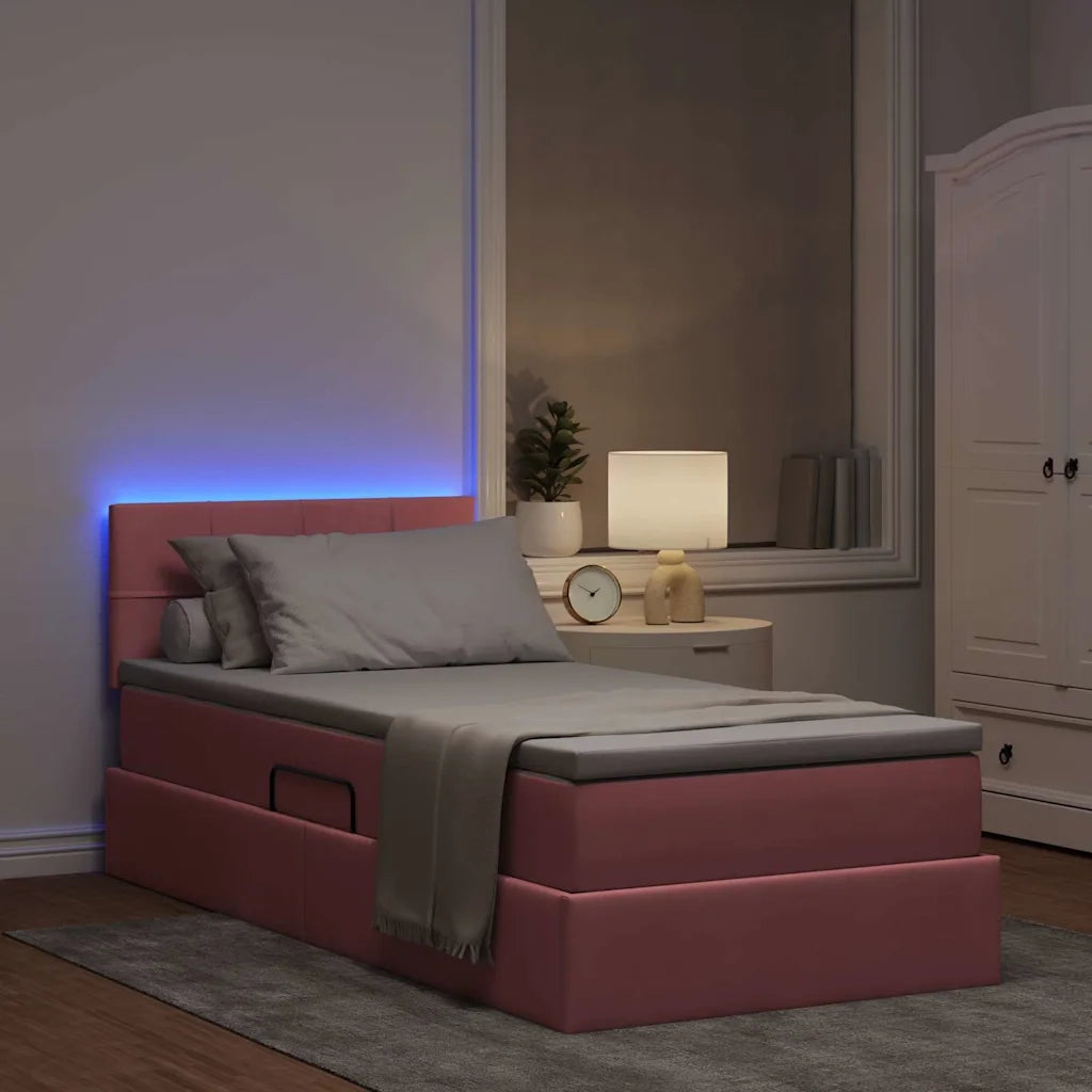 Letto con contenitore e LED con led Rosa 90 x 200 cm Velluto 3371372