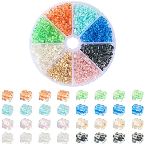 Vetrini Kralen 120g - Mix di Rocailles - Vetrini Quadrati - 8 Colori - 4mm - Vetrini Leggeri