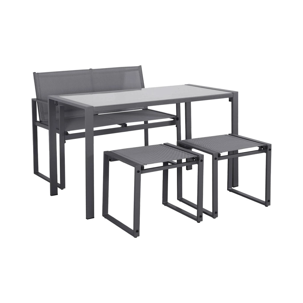 Set tavolo da giardino incastrabile in acciaio e textilene con 4