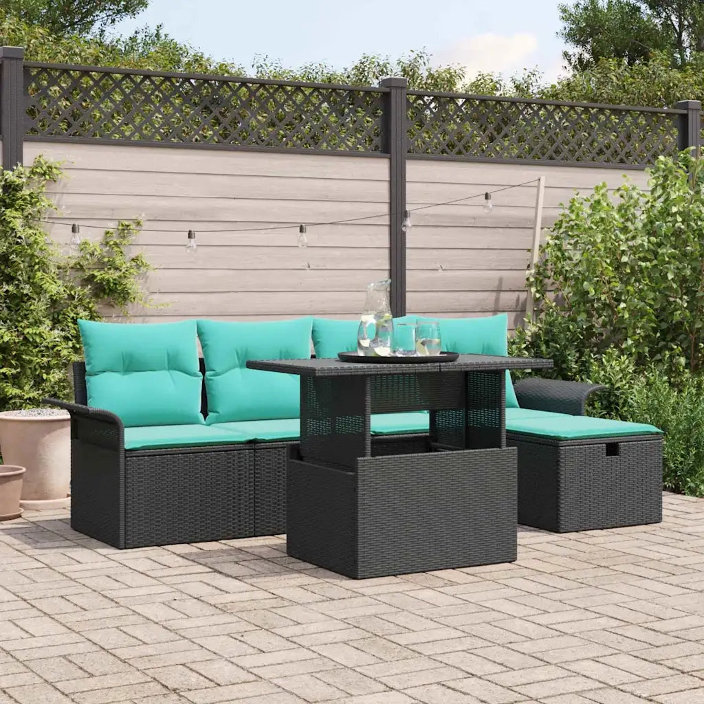 Set Divano da Giardino con cuscino 6 pcs Nero polyrattan 3361005