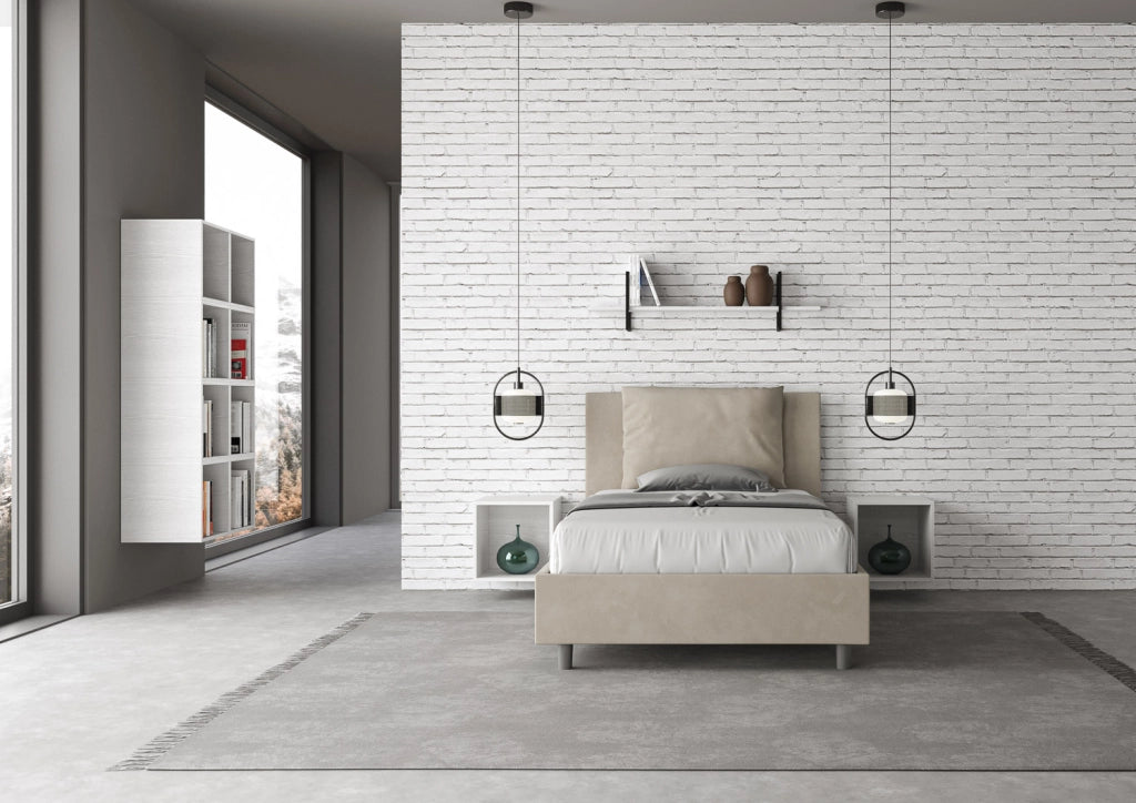 BS COM Letto una piazza e mezza contenitore imbottito 120x210 microfibra sabbia