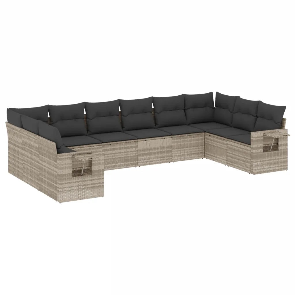 Set Divano Giardino 10 pz con Cuscini Grigio Chiaro Polyrattan 3253009