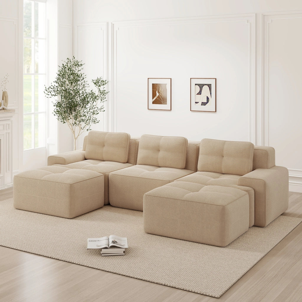 Divano modulare Cloud - Zephmum- U-forma 3 posti velluto beige senza montaggio