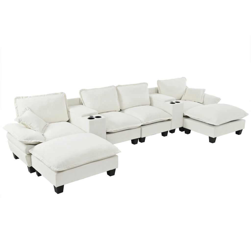 Divano Modulare U-Form con Ottomane e Contenitore ¨C MINIMAL ¨C Chenille, Beige