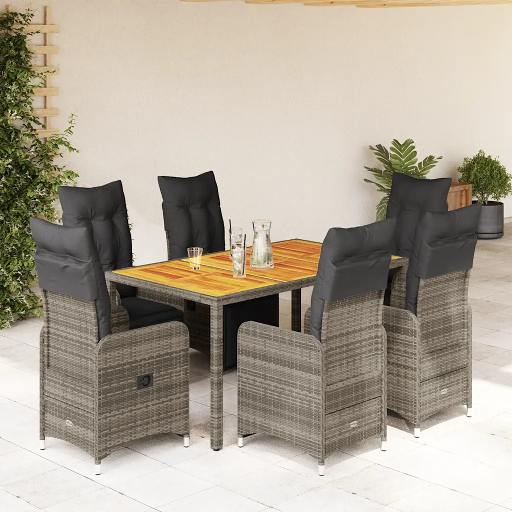 Set Bistrò da Giardino 7 pz con Cuscini in Polyrattan Grigio 3277160