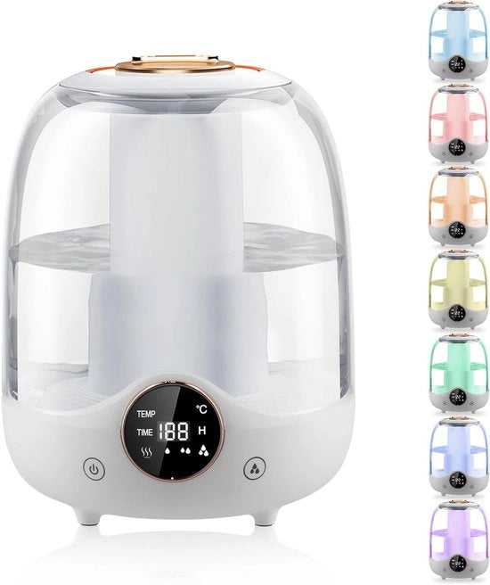 Bevettore d'aria 3L - Camera da letto - Aggiunta di riempimento - Silenzioso - Regolabile con illuminazione LED per nursery e piante