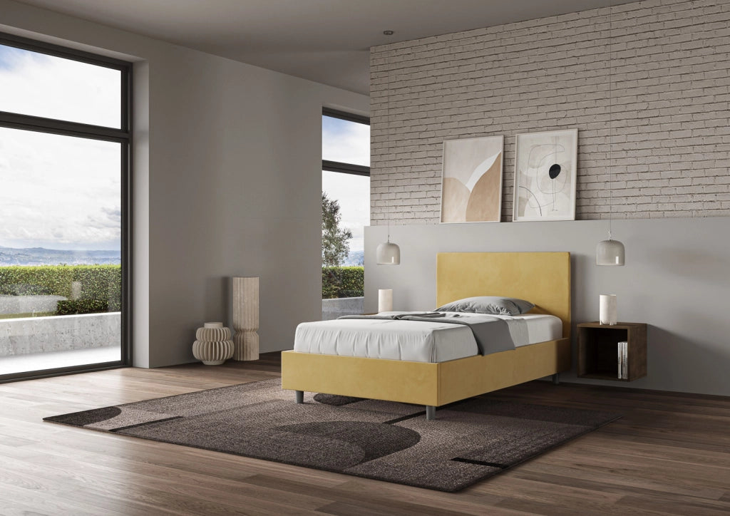BS COM Letto una piazza e mezza con rete imbottito 110x210 microfibra ocra