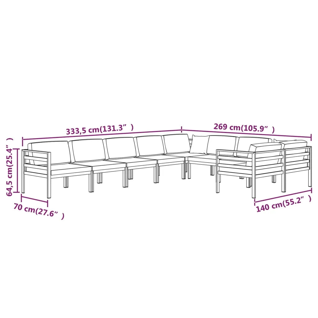 Set Divani da Giardino 9 pz con Cuscini in Alluminio Antracite 3107823
