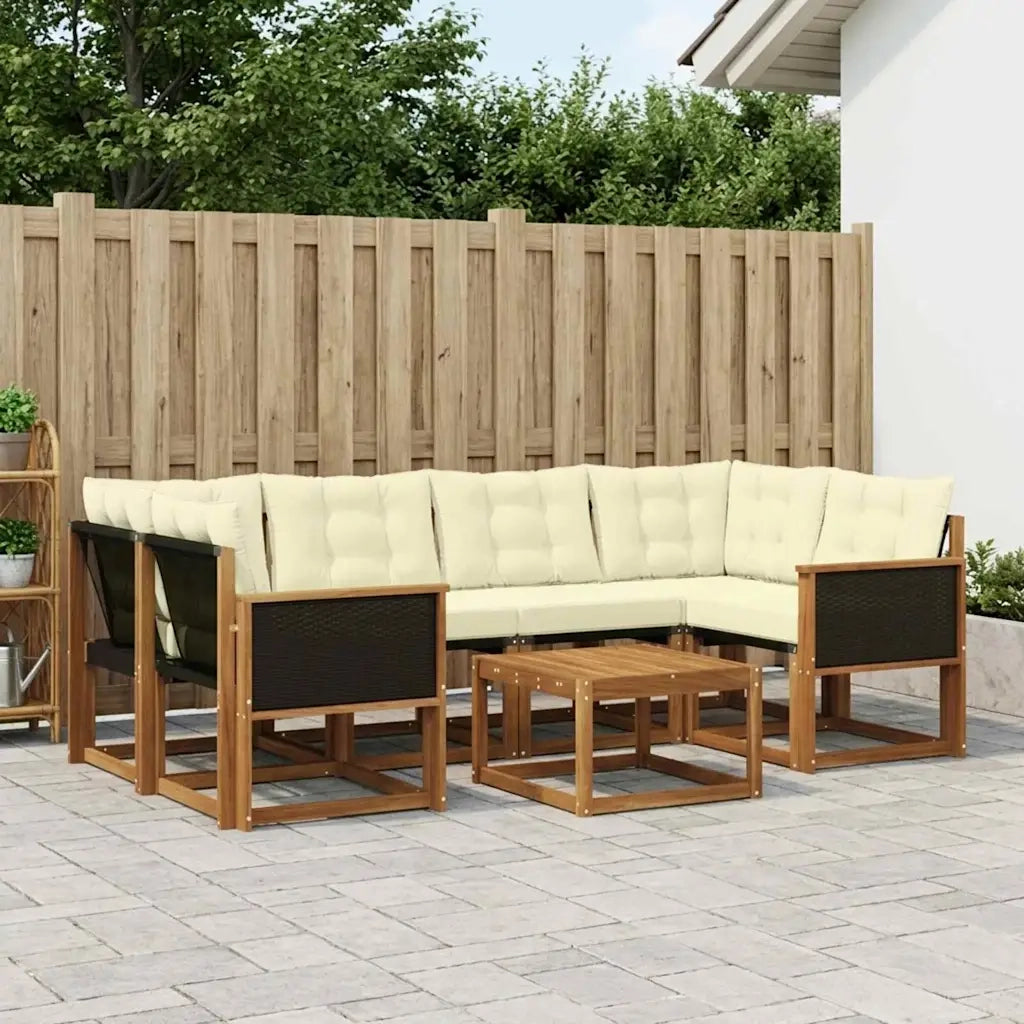 Set di divani da esterno con cuscino 7 pcs Naturale e Crema 3381798