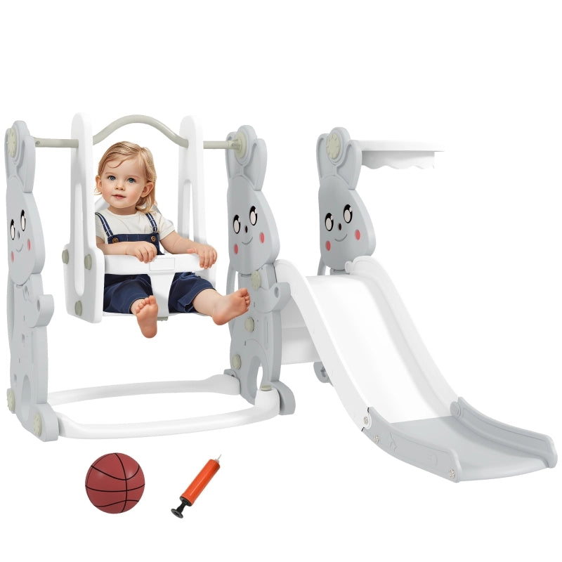 SCIVOLO Set gioco 4 in 1 con altalena canestro e arrampicata plastica grigia