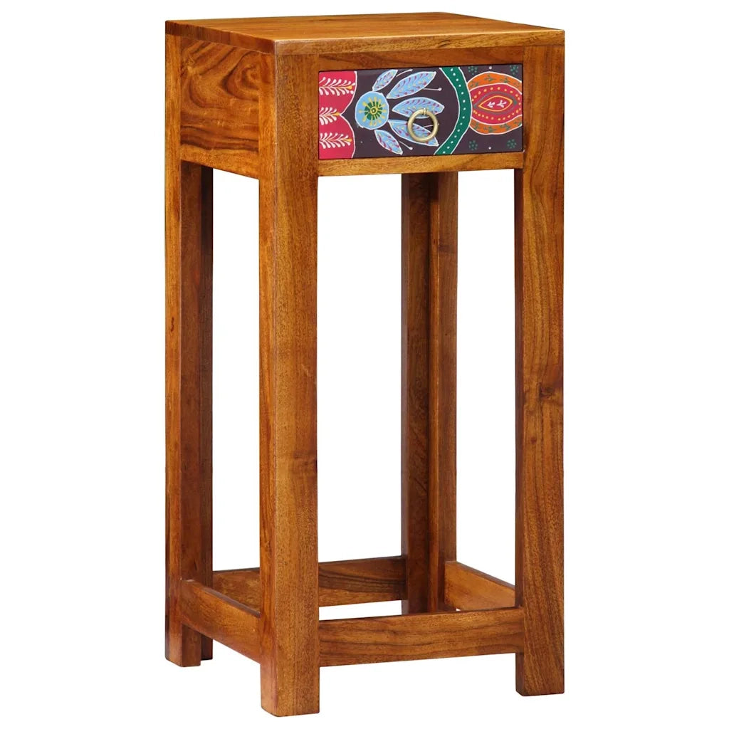 Tavolino | Tavolo laterale Floreale con cassetto Marrone 35 x 35 x 75 cm