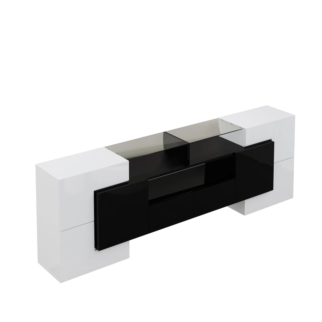 Mobile TV elegante - Zephmum - 200 cm - Bianco lucido e nero - LED