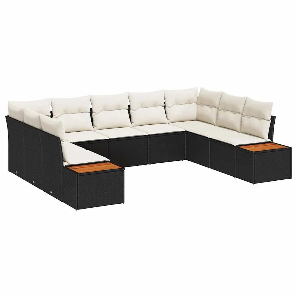 Set Divano da Giardino 5 pcs Nero e Crema Polyrattan