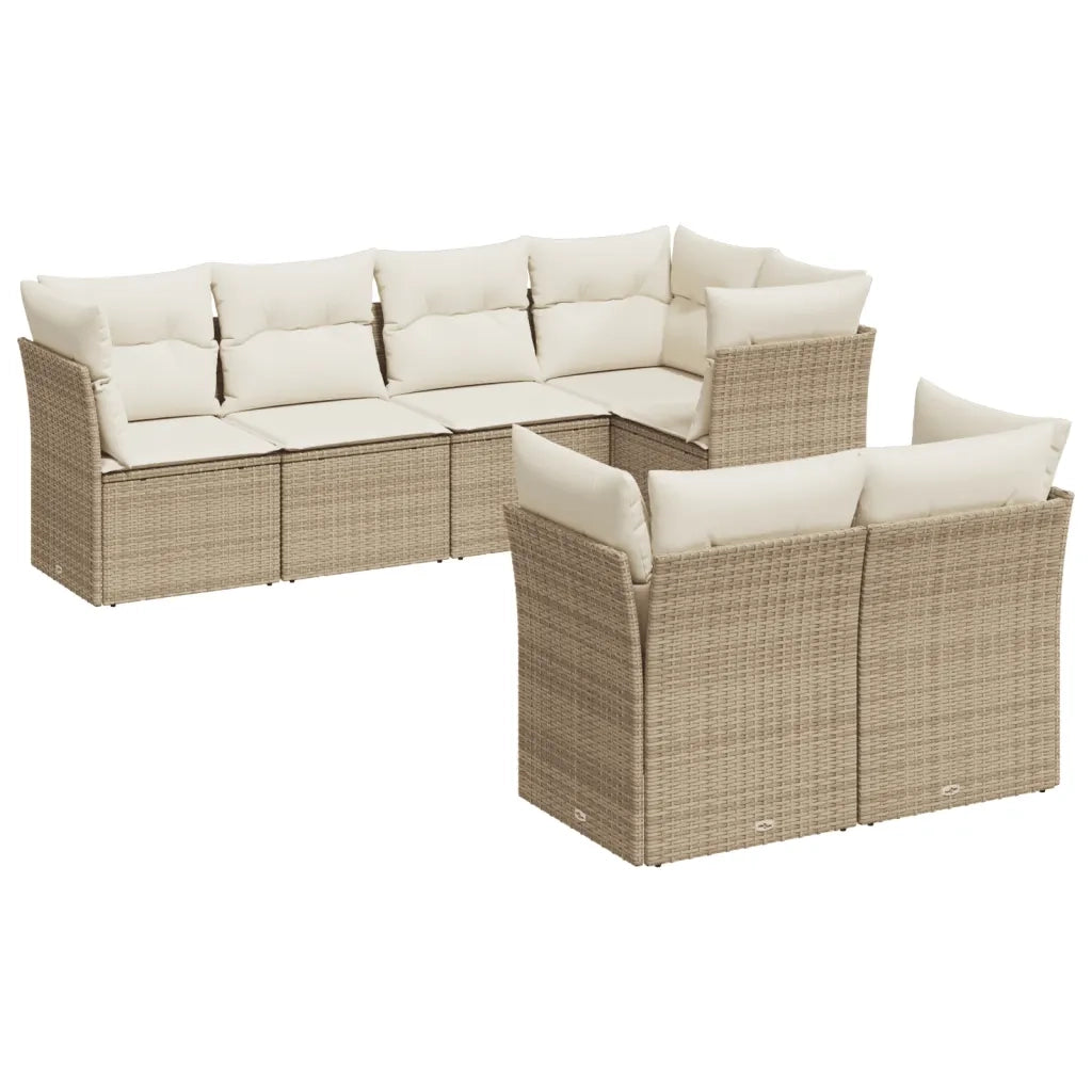 Set Divani da Giardino 7 pz con Cuscini Beige in Polyrattan 3249737
