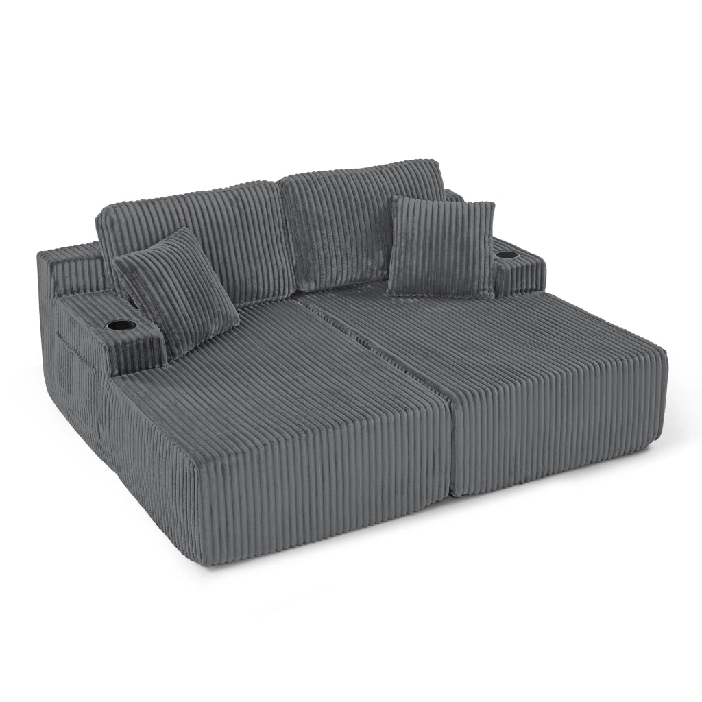Divano Letto 2 Posti Relax ¨C MINIMAL ¨C Grigio, Velluto a Coste, con Cuscini