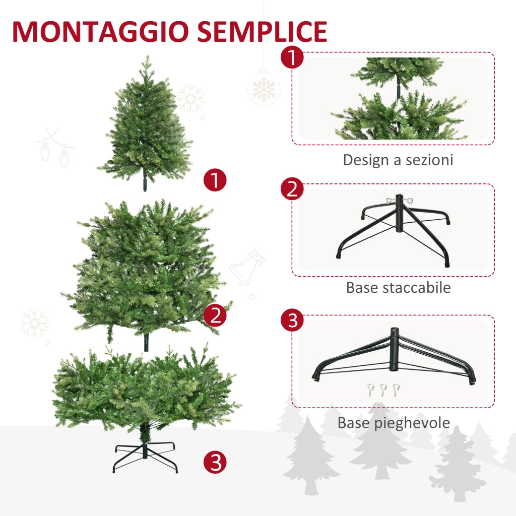 Albero di Natale Artificiale e Ignifugo per Interni con 2056 Rami e Base in Metallo, ?124x228 cm, Verde