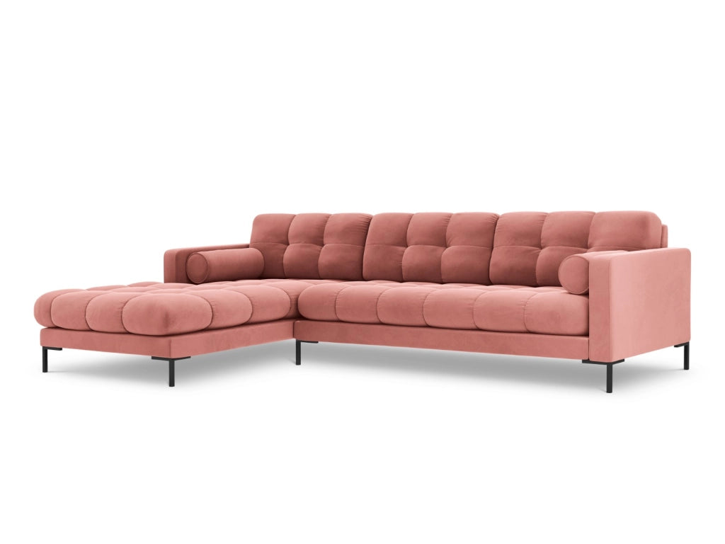Cosmopolitan Design - Divano angolare sinistro "Bali" 5 posti in velluto rosa 