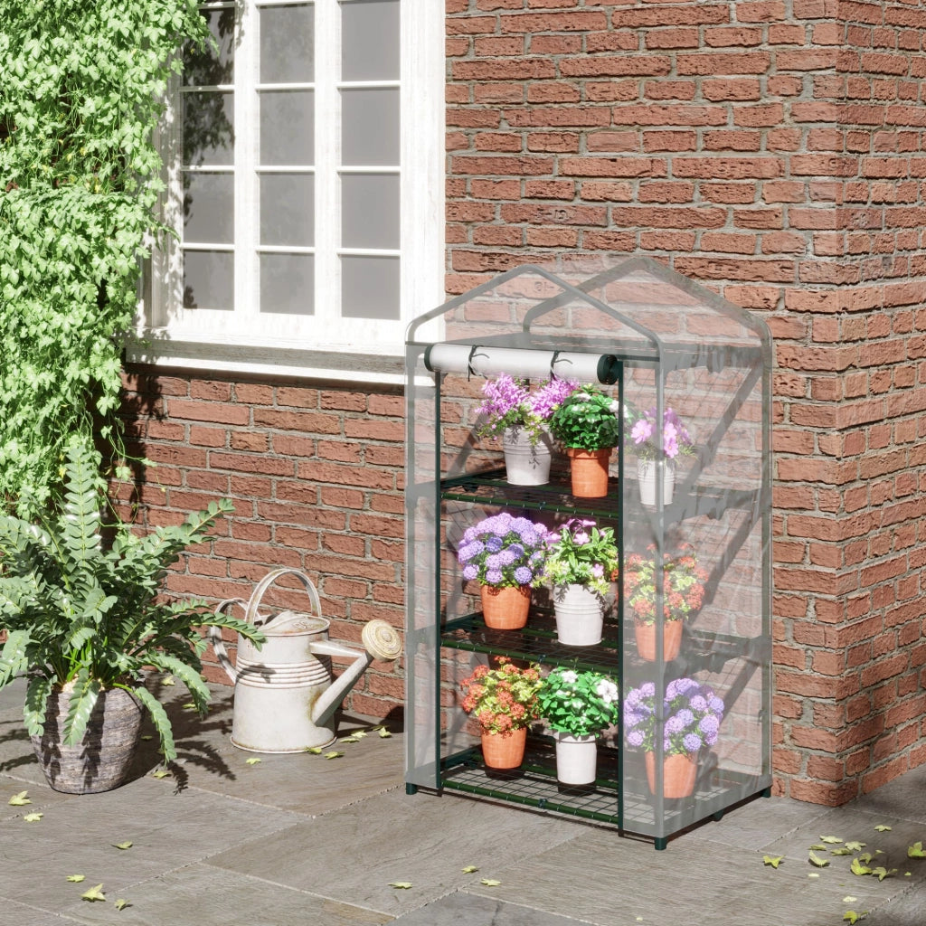 Serra da Giardino 3 Livelli con Ripiani e Porta a Cerniera ¨C Minimal ¨C 69x49x125 cm Trasparente