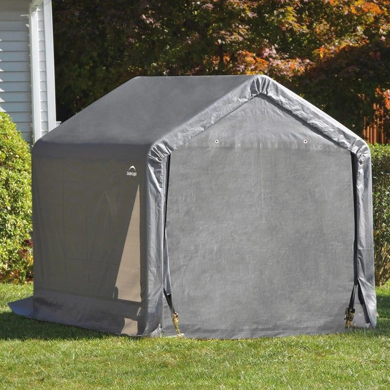 Capanno deposito da giardino in acciaio e telo PVC impermeabile 246x244 cm, copertura anti UV con porta zip per attrezzi esterno - Esterni da Vivere