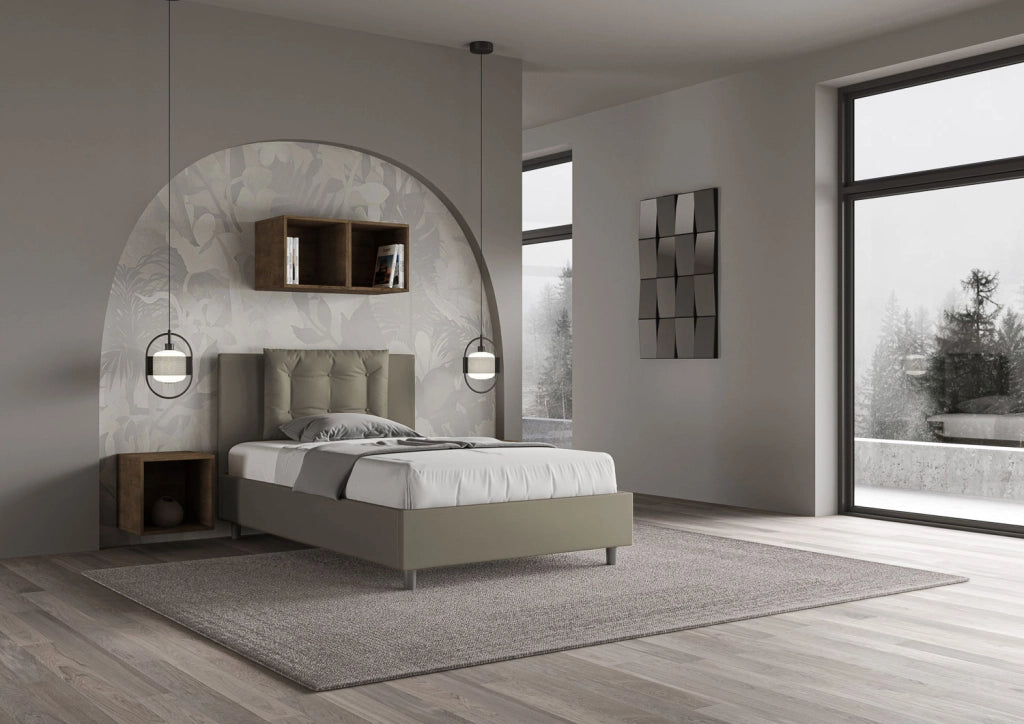 BS COM Letto una piazza e mezza contenitore imbottito 120x200 similpelle cappuccino