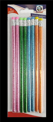 SET 8 MATITE GLITTER CON GOMMINO IN COLORE CASUALE