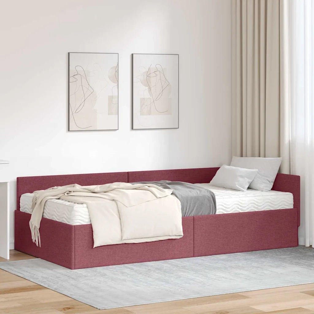 Struttura Letto Angolare con Materasso 2 pcs Rosso Tessuto