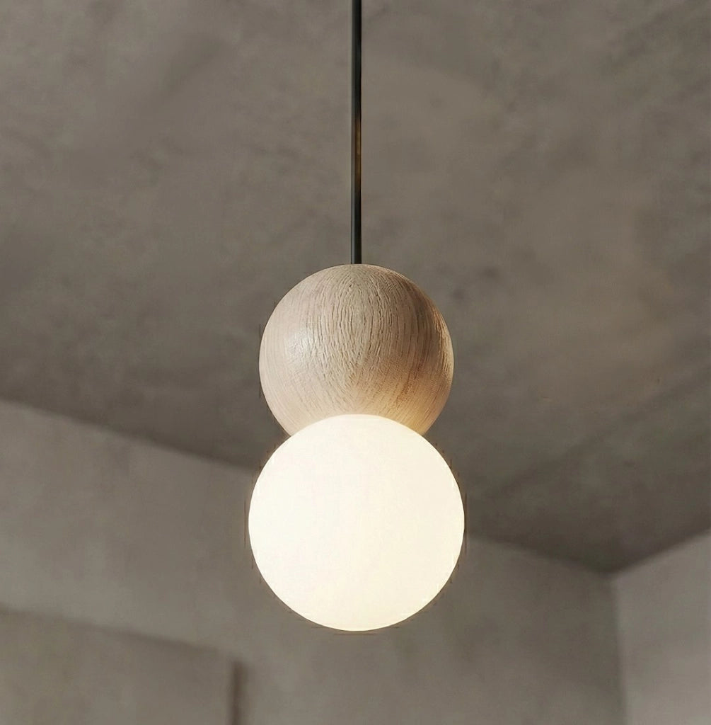 Lampadario LED LOOP nero/bianco legno vetro Emibig