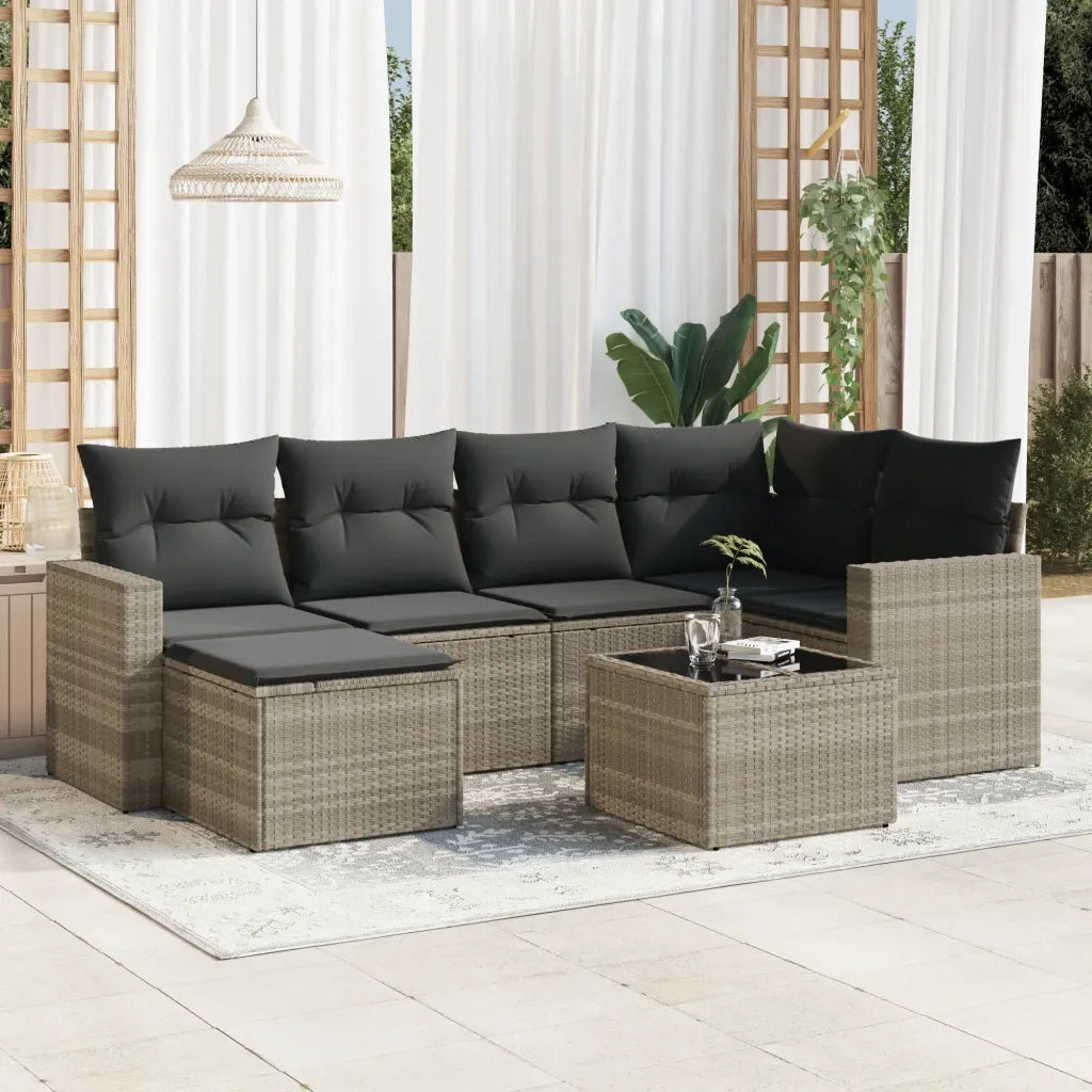 Set Divani da Giardino 7pz con Cuscini Grigio Chiaro Polyrattan