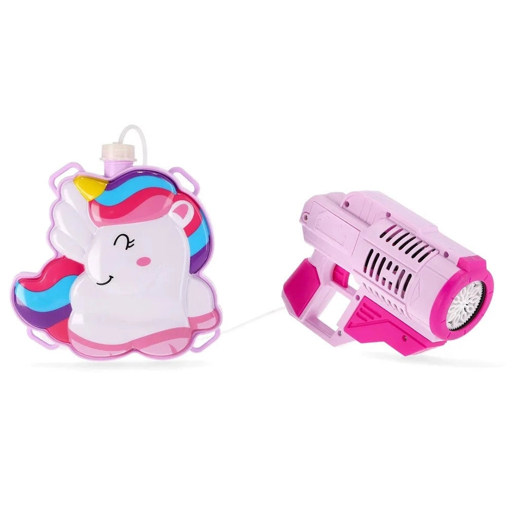 Trade Shop - Zainetto Con Pistola Sparabolle Sapone Bottiglia 150ml Unicorno Gioco Per Bambine 807663a -