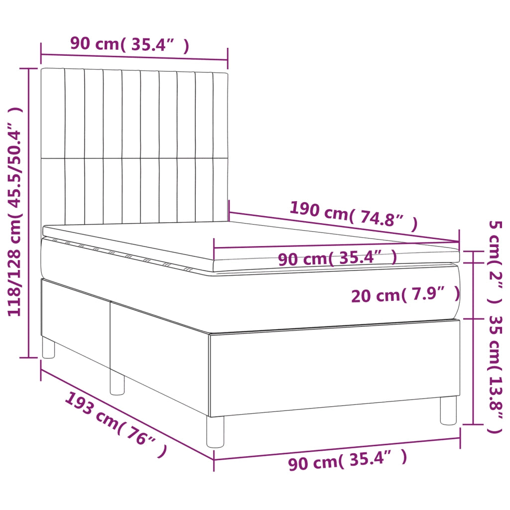Letto a Molle con Materasso e LED Rosa 90x190 cm in Velluto 3136220
