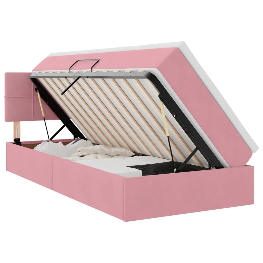 Letto con contenitore e LED con led Rosa 90 x 190 cm Velluto 3371366