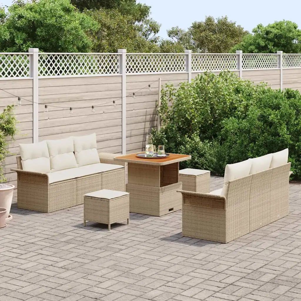 Set Divano da Giardino con cuscino 9 pcs Beige polyrattan 3362086