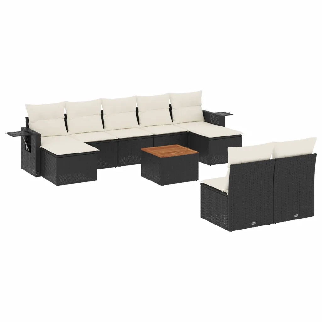 Set Divani da Giardino 10pz con Cuscini in Polyrattan Nero 3257092