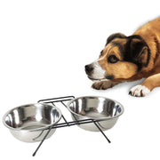 Trade Shop - Ciotola Doppia Rialzata Per Cani 2 Per 14cm Con Supporto Cibo Acqua In Metallo -