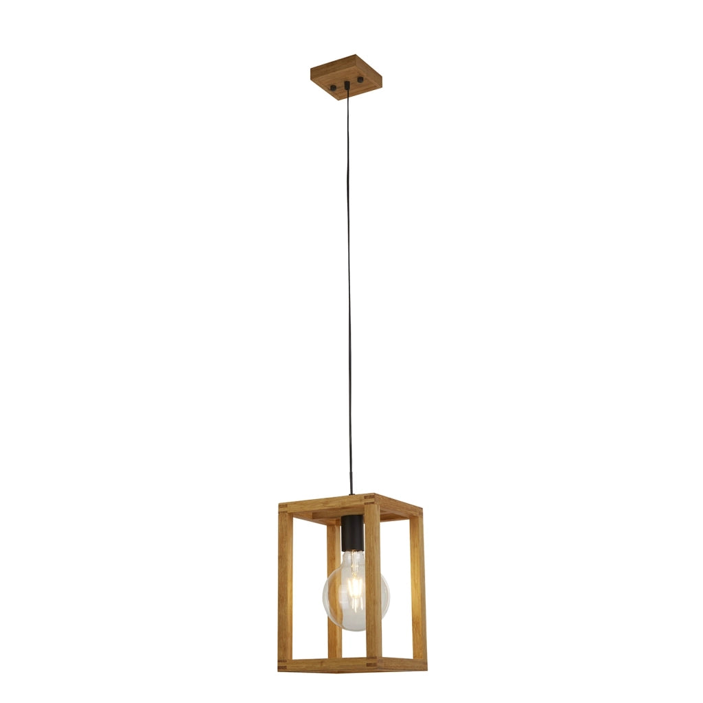 Sospensione Industrial Square Legno Marrone Policarbonato Nero 1 Luce E27